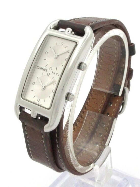 HERMES Cape Cod Double Tour CC3-210 1****** Silver Dark Brown Wrist Watch